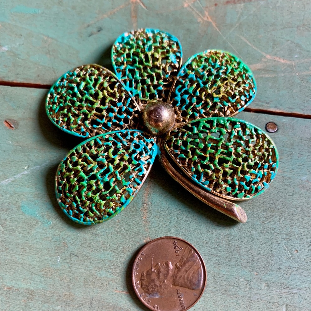 Vintage Bohemian 1960's - Large Hand Painted Flower Brooch - Festival Wear